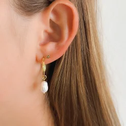 Augusta Gold Hoop & Freshwater Pearl Earrings