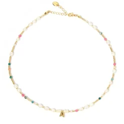 Beaded Gemstone and Pearl Initial Necklace