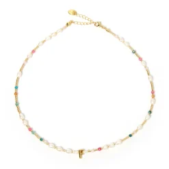 Beaded Gemstone and Pearl Initial Necklace