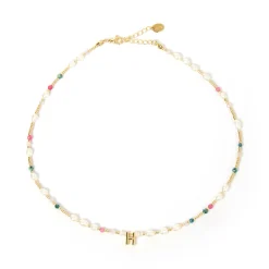 Beaded Gemstone and Pearl Initial Necklace