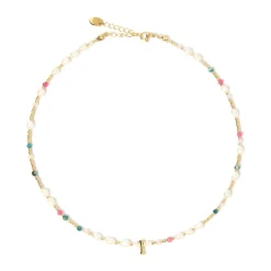 Beaded Gemstone and Pearl Initial Necklace