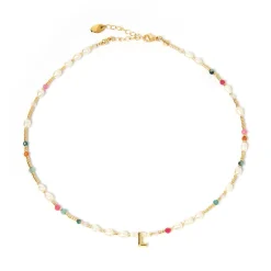 Beaded Gemstone and Pearl Initial Necklace