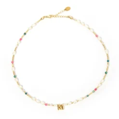Beaded Gemstone and Pearl Initial Necklace