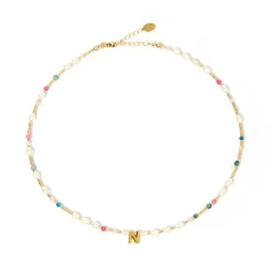 Beaded Gemstone and Pearl Initial Necklace
