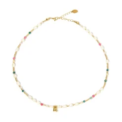 Beaded Gemstone and Pearl Initial Necklace