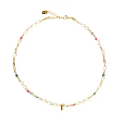 Beaded Gemstone and Pearl Initial Necklace