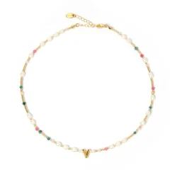 Beaded Gemstone and Pearl Initial Necklace