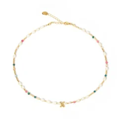 Beaded Gemstone and Pearl Initial Necklace