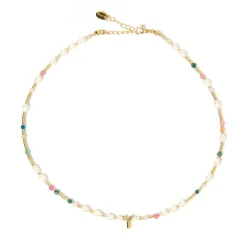 Beaded Gemstone and Pearl Initial Necklace