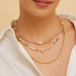 Beaded Gemstone and Pearl Initial Necklace