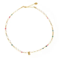 Beaded Gemstone and Pearl Initial Necklace
