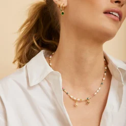 Clover Gemstone and Pearl Necklace
